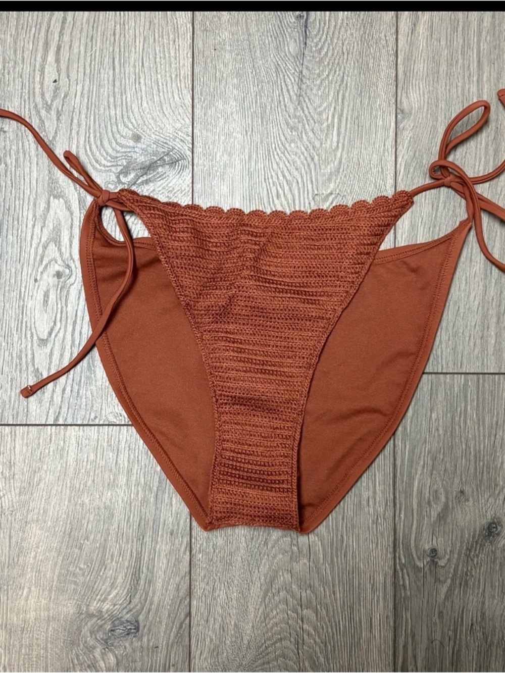 wild fable brown Crochet-Front Tie-Side Bikini Bottoms